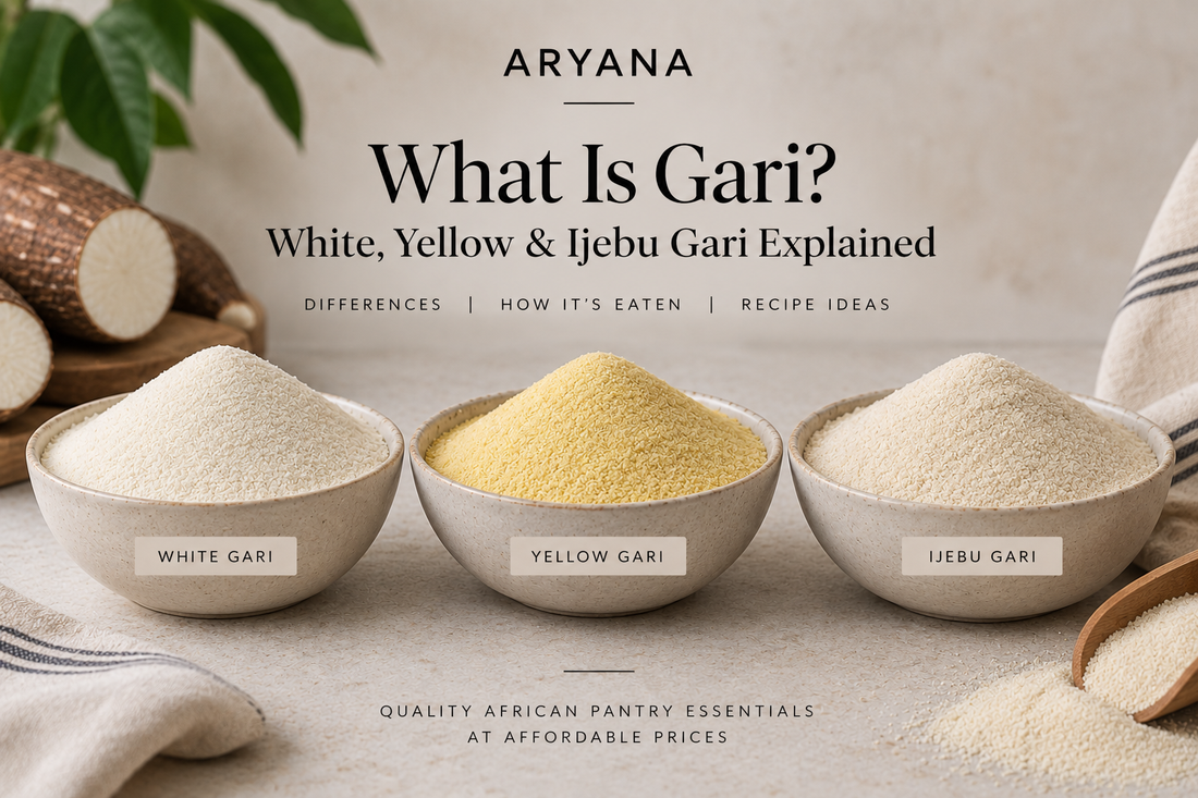 What is gari? White, yellow and ljebu gari.