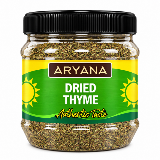 A tub of dried thyme seasoning 